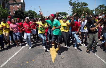 Students at the Durban University of Technology march as countrywide protests demanding free tertiary education continue, in Durban. REUTERS/Rogan Ward