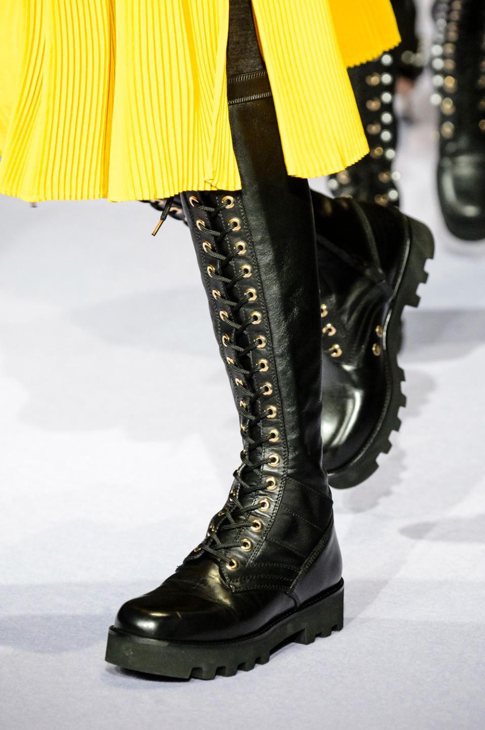 Lace-Up Knee-High Black Leather Boots, Altuzarra Fall/Winter 2017