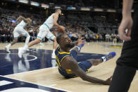 Indiana Pacers guard Lance Stephenson questions an official about the lack of a foul call while playing the Charlotte Hornets during the second half of an NBA basketball game in Indianapolis, Wednesday, Jan. 26, 2022. The Hornets won 158-126. (AP Photo/AJ Mast)