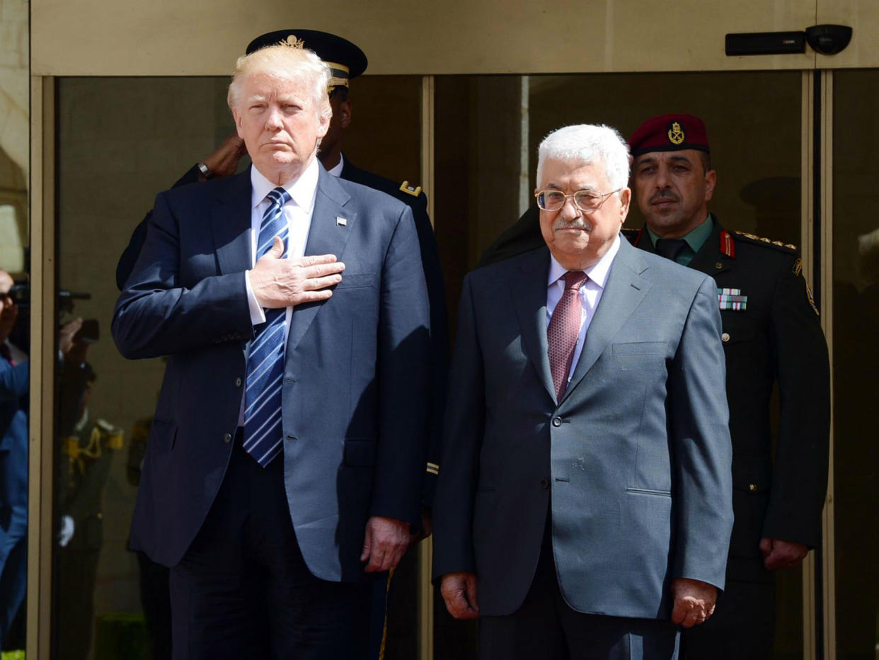 Mr Trump meeting Mahmoud Abbas in September. Mr Abbas has warned that moving the US embassy to Jerusalem would have ‘dangerous consequences’: PPO/Getty