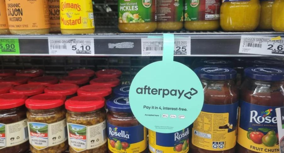 Drakes supermarket Afterpay sign.
