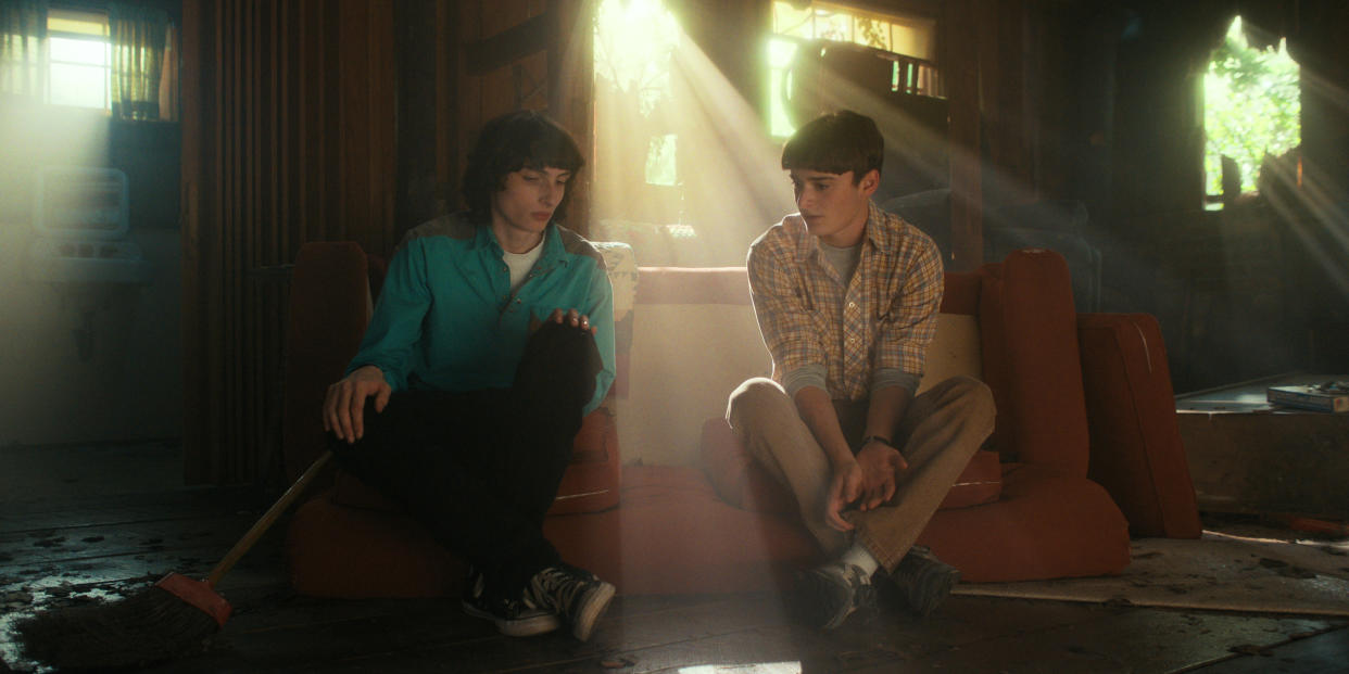 Finn Wolfhard as Mike Wheeler and Noah Schnapp as Will Byers in 