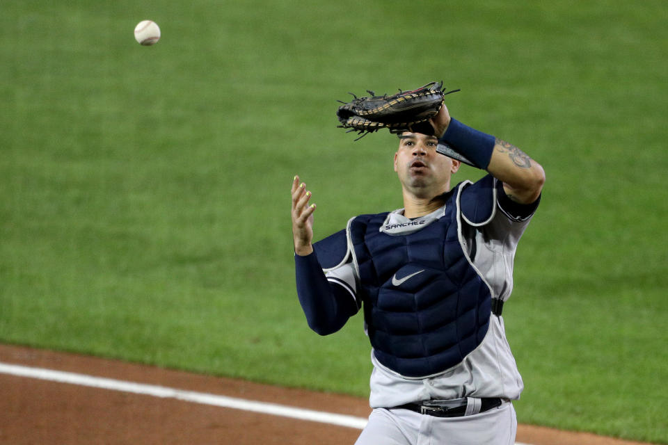 The struggles of catcher Gary Sanchez are just one reason why the New York Yankees are losing their grip on a playoff spot. (Photo by Bryan M. Bennett/Getty Images)