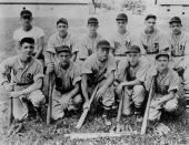 <p>Dean (front, center) and his high school baseball team pictured in 1948 in Indiana. </p>