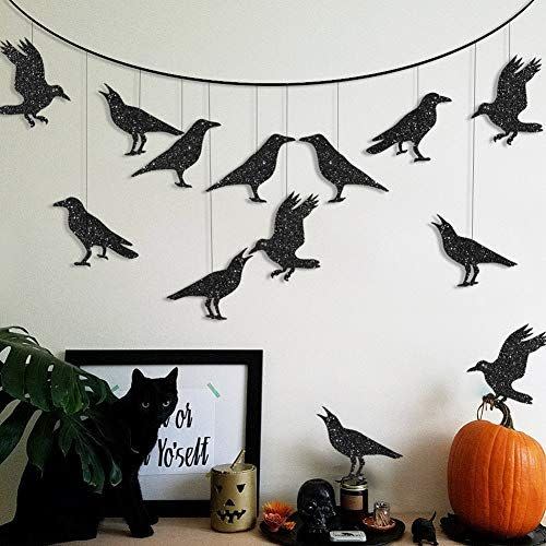 3) Cheerland Glitter Black Crow Decorations