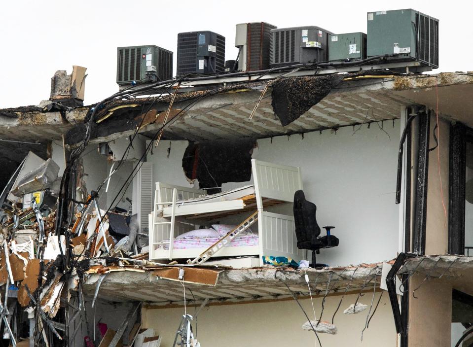 The partially collapsed Champlain Towers South condo in Surfside, Florida Thursday, June 24, 2021. The building partially collapsed at 1:30 a.m. Thursday.