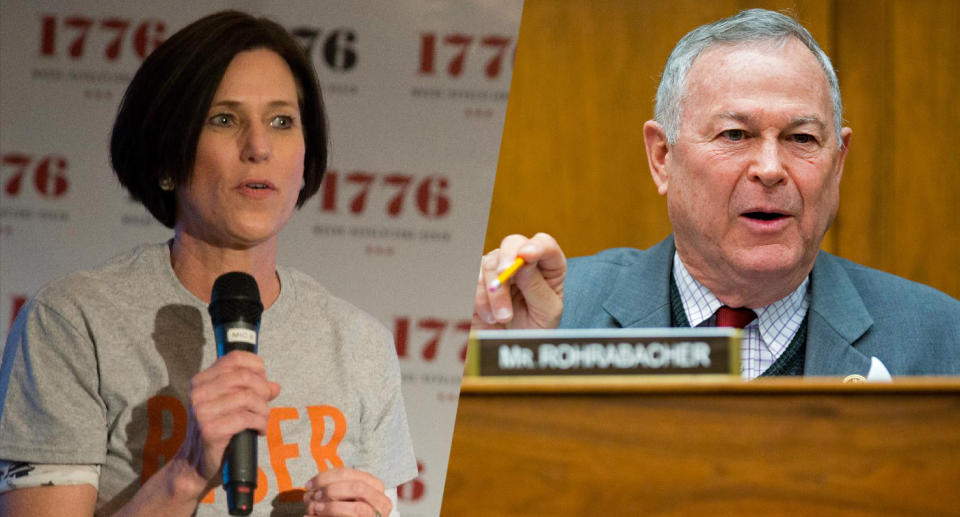 Reps. Mimi Walters and Dana Rohrabacher (Photos: Tasos Katopodis/Getty Images and Andrew Harrer/Bloomberg via Getty Images)