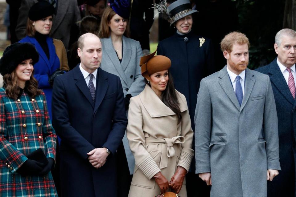 The royal brothers and their partners on Christmas Day. (AFP/Getty Images)