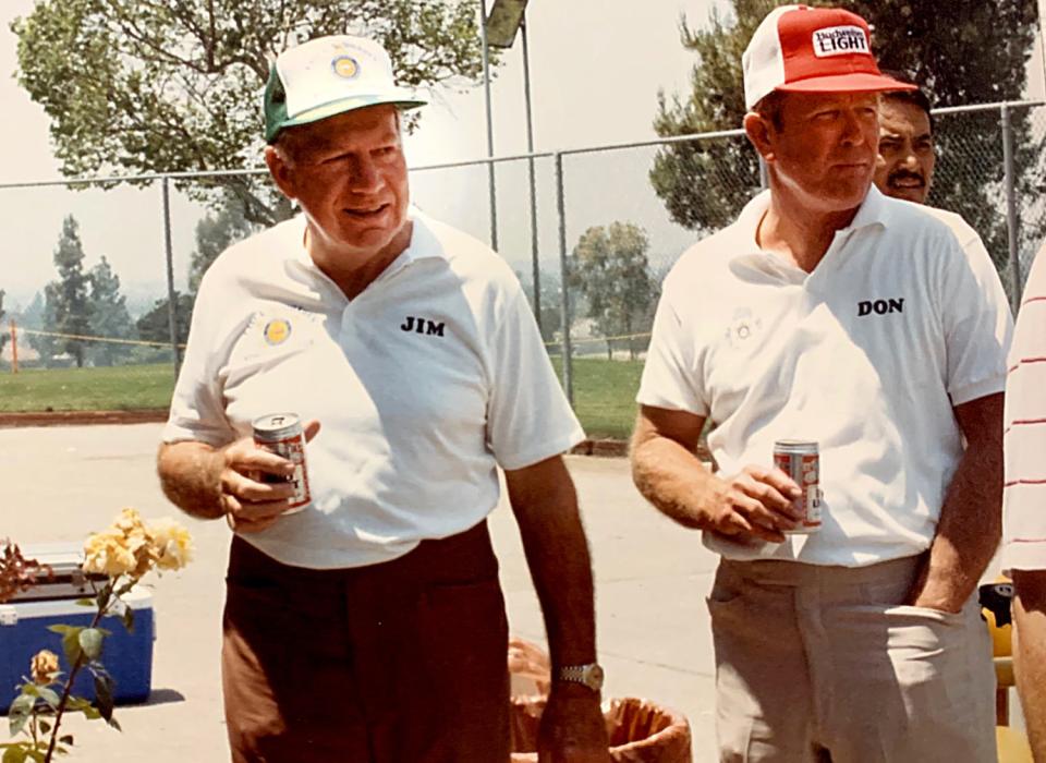 Jim Fleming, left, and Don Heimark, two of the founders of Triangle Distributing Co., about 1982.