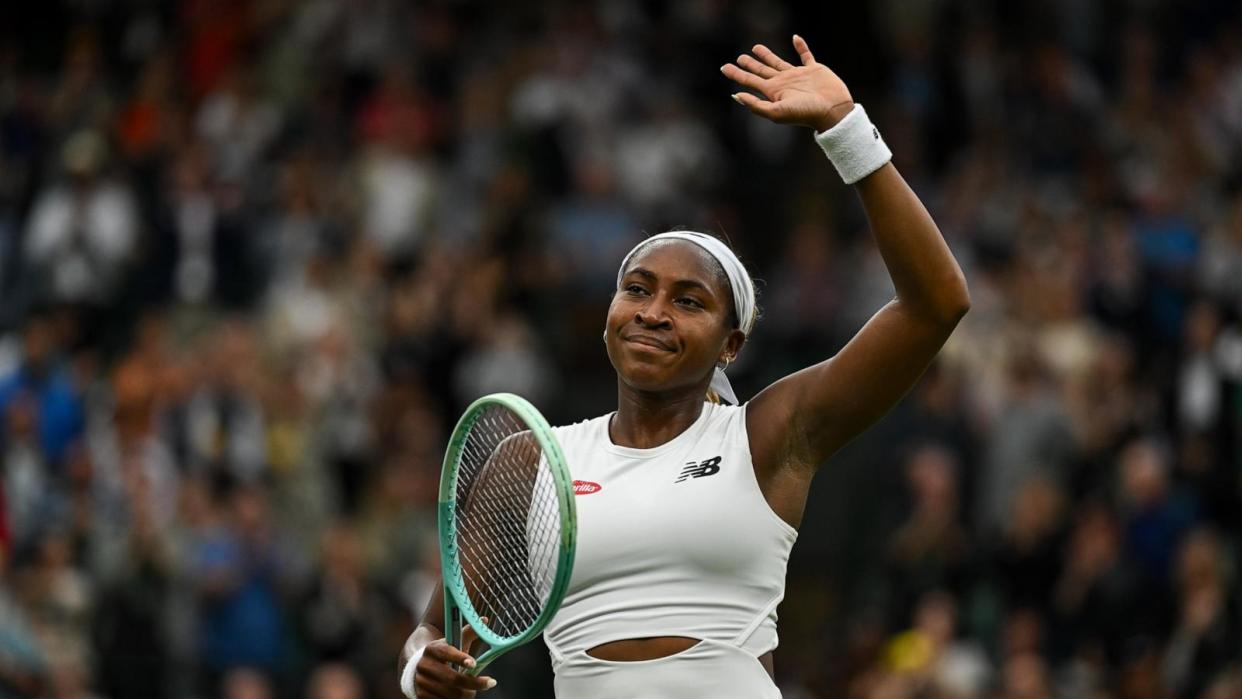 PHOTO: Coco Gauff in the Ladies's third round match during day five of The Championships Wimbledon 2024 at All England Lawn Tennis and Croquet Club, July 5, 2024, in London. (Daniel Kopatsch/Getty Images)