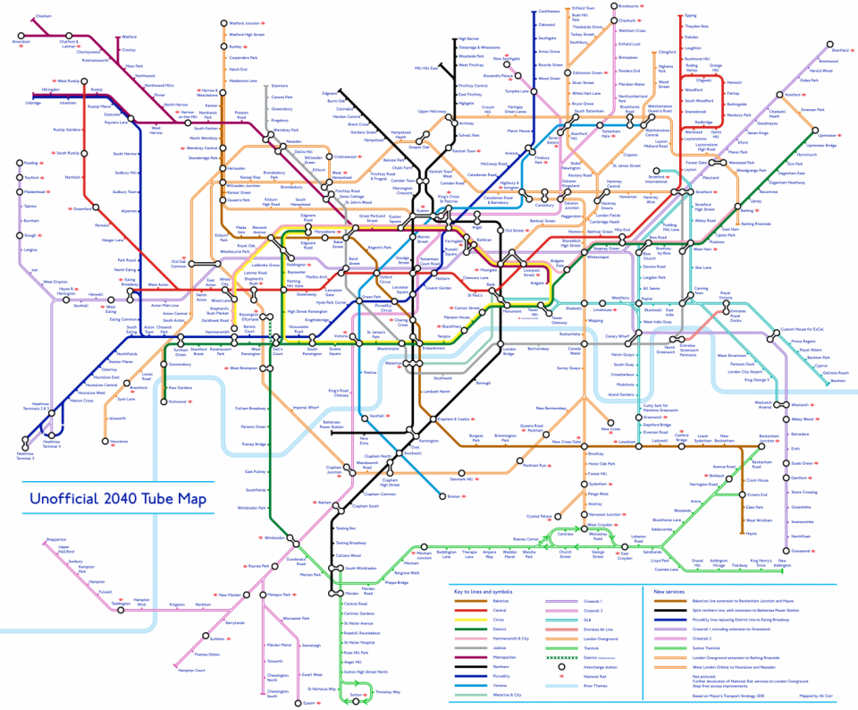 Unofficial Tube map: The design shows how the Underground may look by 2040 (Alastair Carr)