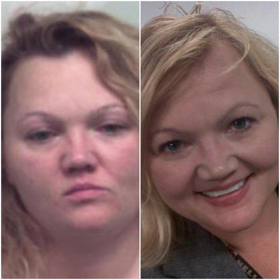 Undated Stephanie Garcia booking photo from the Florida Department of Corrections, left, next to Judy Young's photo on the White Sands Schools' website (which has since been taken down). Young was accused of being Garcia, who allegedly absconded from a probation sentence in Florida in 2000.