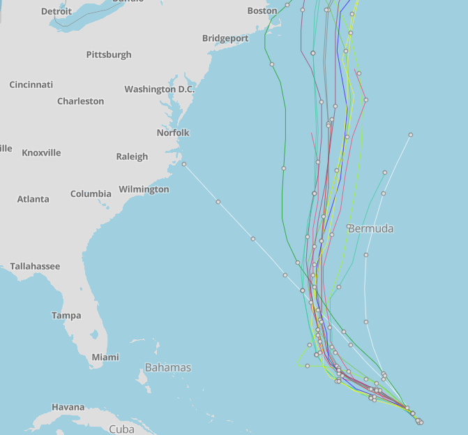 Spaghetti models for Hurricane Lee 5 a.m. Sept. 11, 2023.