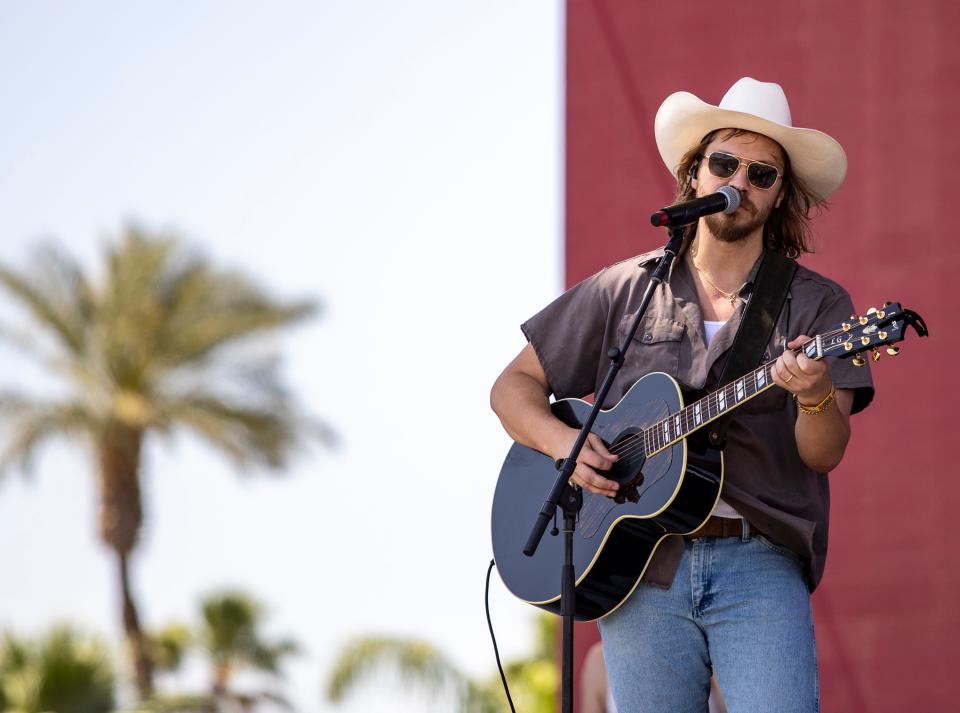 Luke Grimes performs on the Mane stage during Stagecoach country music festival at the Empire Polo Club in Indio, Calif., Sunday, April 30, 2023. 