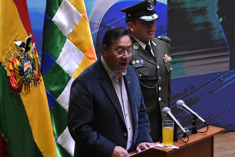 El presidente boliviano, Luis Arce, durante la ceremonia de la firma del acuerdo