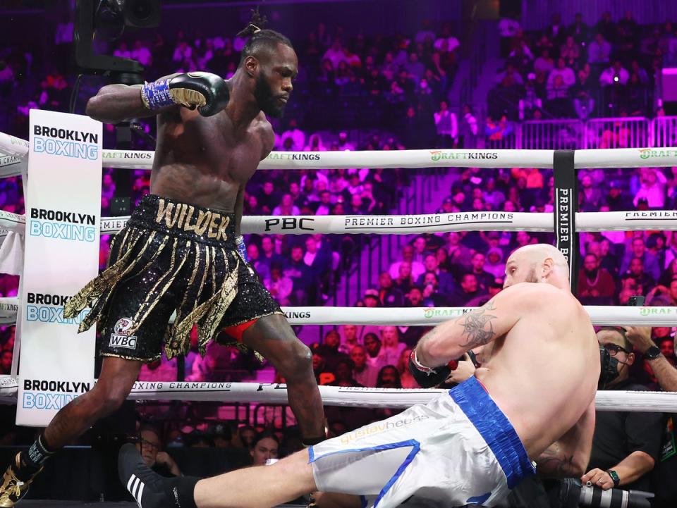 Wilder, backed into the corner, finished Helenius with a one-punch KO (Getty Images)