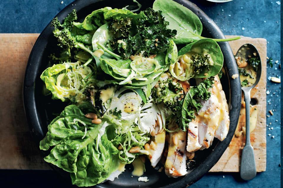 <h1 class="title">Chicken Caesar Salad With Crispy Kale</h1><cite class="credit">Photo by Chris Court and William Meppem</cite>