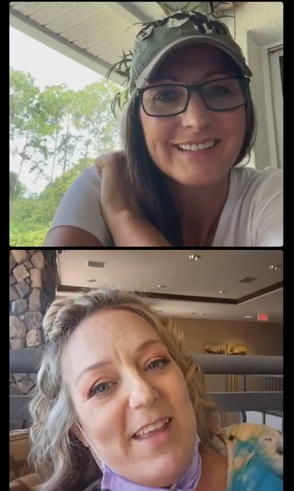 Palm Coast resident Tracy Miley, top, donated a kidney to Dawn Fowler, an old high school classmate who now lives in Arizona. The two are seen discussing their transplant surgeries about a month afterward in a Facebook Live video.
