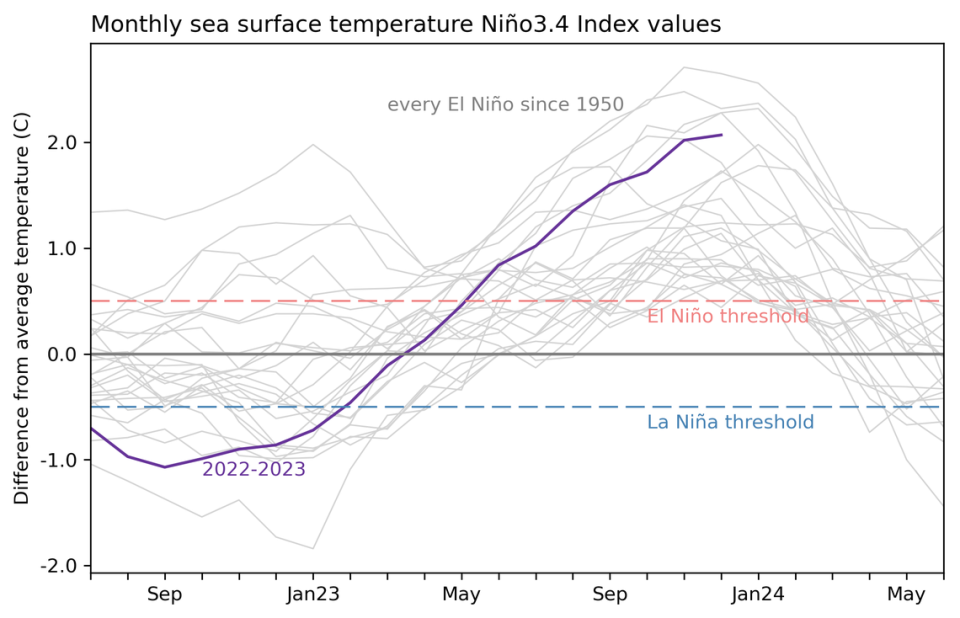 November and December surface-water temperature readings in the Pacific Ocean indicate we’re experiencing a “very strong” El Niño, which accounts for the above-normal rainfall North Carolina has seen this winter.