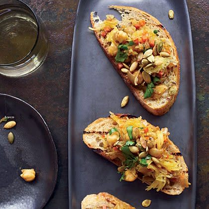 Curried Spaghetti-Squash-and-Chickpea Toasts