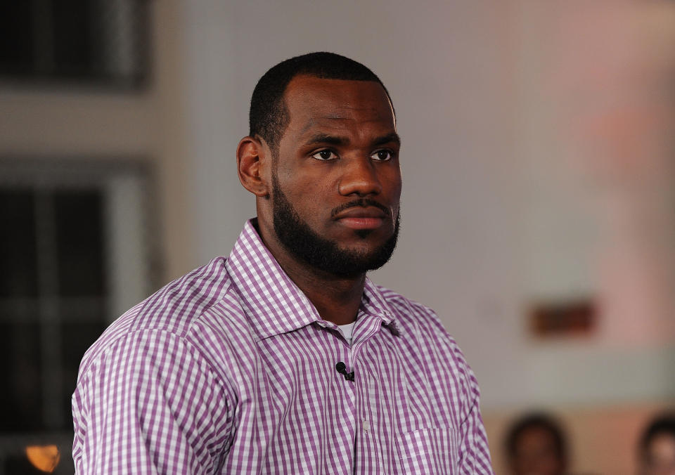 GREENWICH, CT - JULY 08:  LeBron James speaks at the LeBron James announcement of his future NBA plans at the Boys & Girls Club of America on July 8, 2010 in Greenwich, Connecticut. James announced during a live broadcast on ESPN that he will play for the Miami Heat next season.  (Photo by Larry Busacca/Getty Images for Estabrook Group)