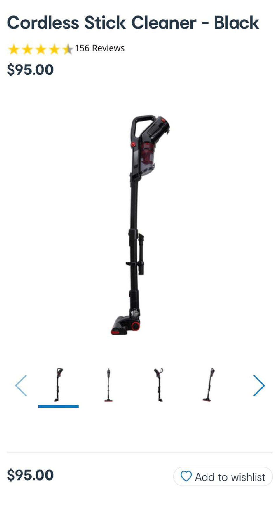 Kmart Cordless Stick Cleaner - Black, $95. Photo: Kmart.