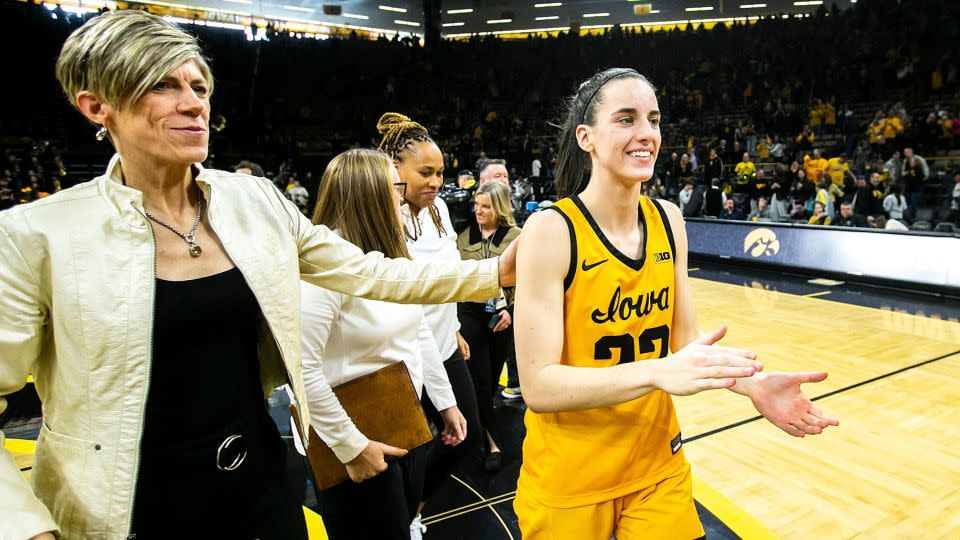 Jensen (left) said that Clark (right) was at the forefront of making sure Iowa remained motivated in practice the day after her record-breaking game against Michigan. - Joseph Cress/Iowa City Press-Citizen/USA Today Network