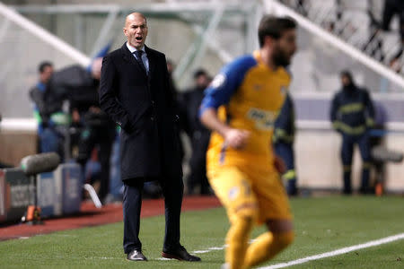 Soccer Football - Champions League - APOEL Nicosia vs Real Madrid - GSP Stadium, Nicosia, Cyprus - November 21, 2017 Real Madrid coach Zinedine Zidane reacts REUTERS/Yiannis Kourtoglou