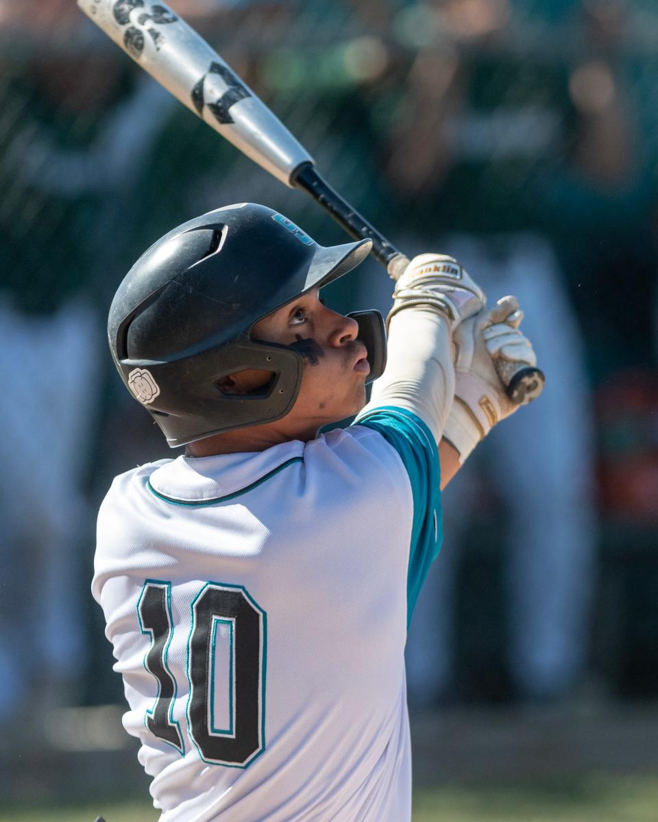 Sultana's Alex Gamez connects for a hit against Chaparral during the quarterfinals of the CIF-Southern Section Division 4 playoffs on Friday, May 12, 2023. Sultana beat Chaparral 17-6.