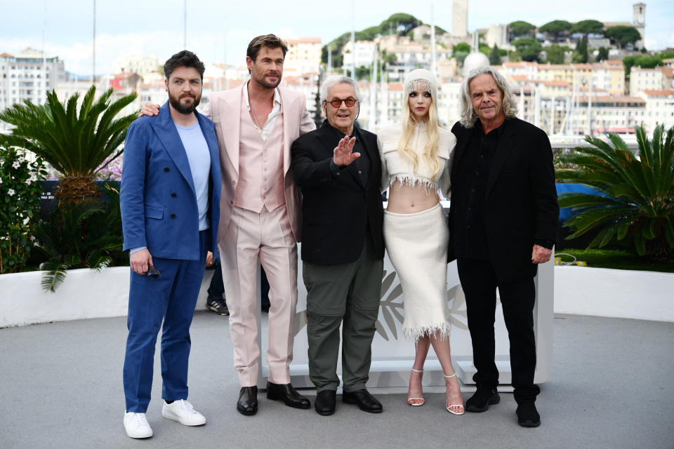 (FromL) British actor Tom Burke, Australian actor Chris Hemsworth, Australian director and screenwriter George Miller, British-US actress Anya Taylor-Joy and Australian producer Doug Mitchell pose during a photocall for the film "Furiosa: A Mad Max Saga" at the 77th edition of the Cannes Film Festival in Cannes, southern France, on May 16, 2024. (Photo by CHRISTOPHE SIMON / AFP) (Photo by CHRISTOPHE SIMON/AFP via Getty Images)