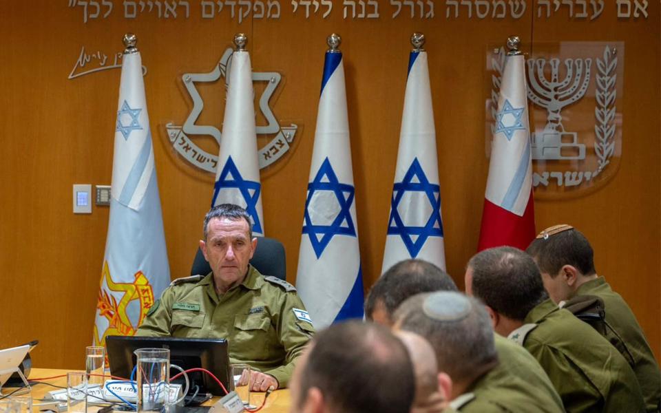 Israel's military chief Herzi Halevi (left) attending a situational assessment with members of the General Staff