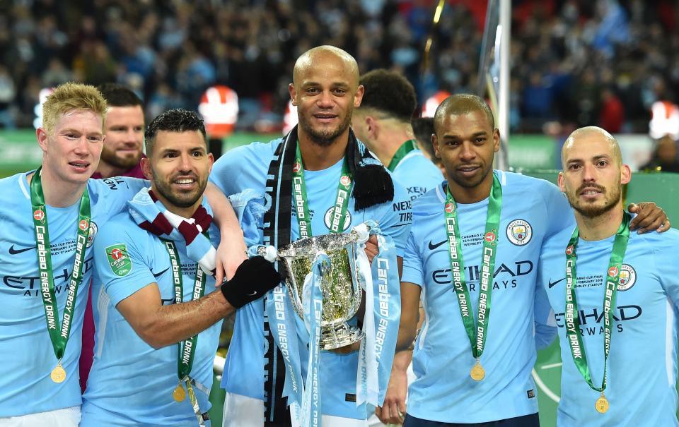Manchester City celebrate winning the 2017/18 Premier League title