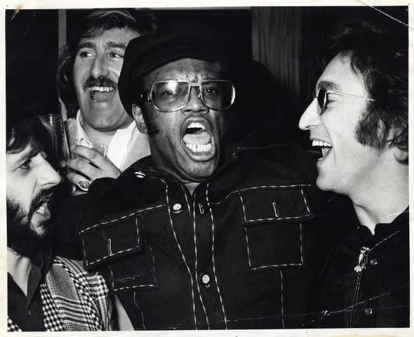 <p>Malcolm Frederick Evans Archives</p> Ringo Starr, Mal Evans, and John Lennon with Bobby Womack, 1973