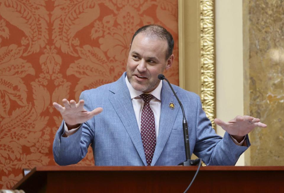 Utah House Speaker Mike Schultz, R-Hooper, asks representatives to settle down and take their seats before the start the 2024 Legislature into session on Tuesday, Jan. 16, 2024, at the Utah State Capitol, in Salt Lake City. (Krisitn Murphy/The Deseret News via AP, Pool)