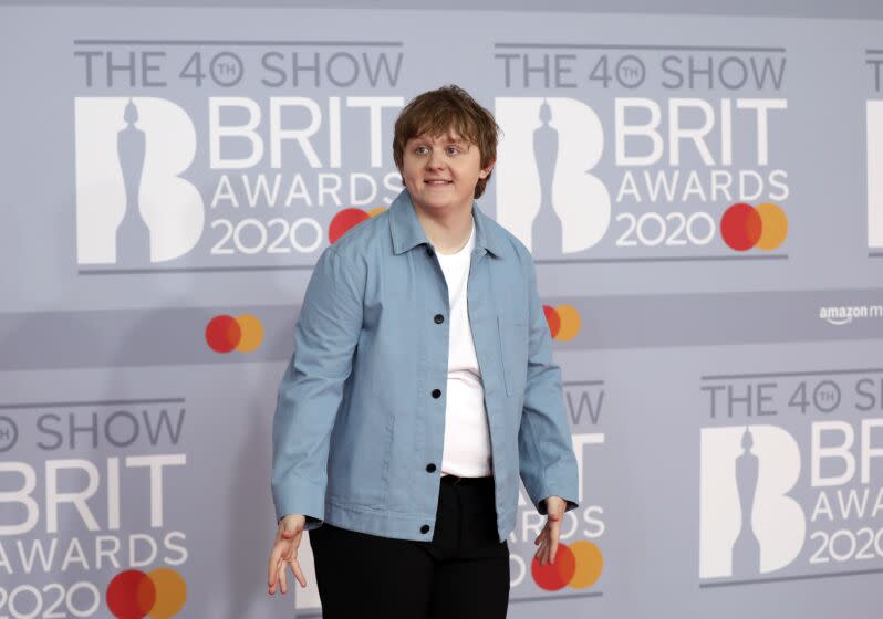 Lewis Capaldi poses for photographers upon arrival at Brit Awards 2020 in London, Tuesday, Feb. 18, 2020.(Photo by Vianney Le Caer/Invision/AP)