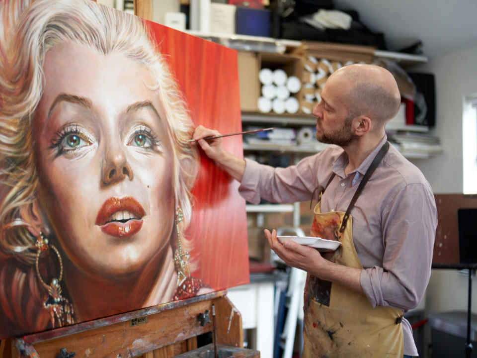 Brown painting a portrait of Marilyn Monroe in his studioChristopher Andreou