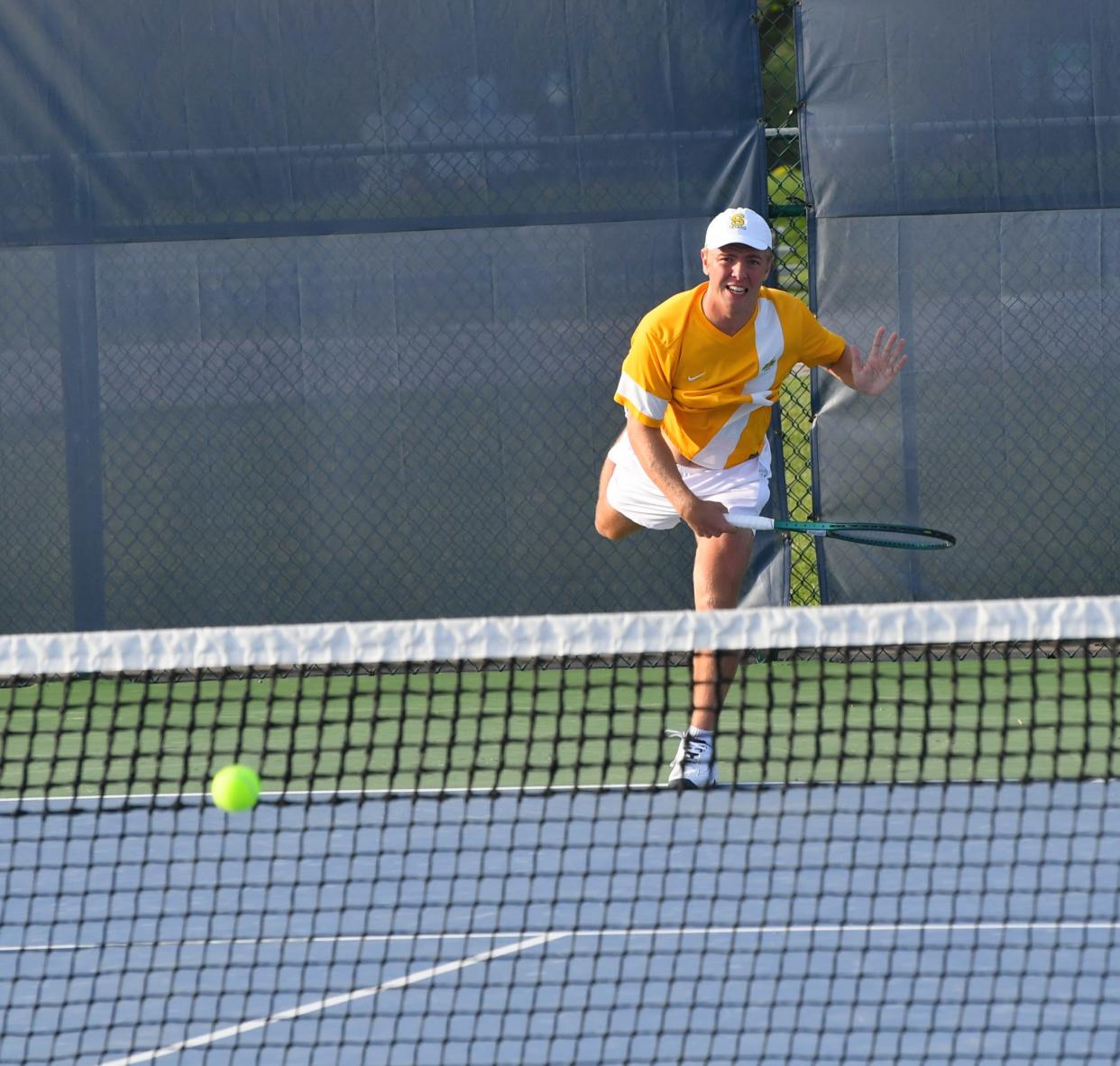 Count an ace serve for Sycamore's Nick Meyers in the first singles at Flight A of the GCTCA Coaches Classic Tennis Tournament, Mason High School, April 27.
