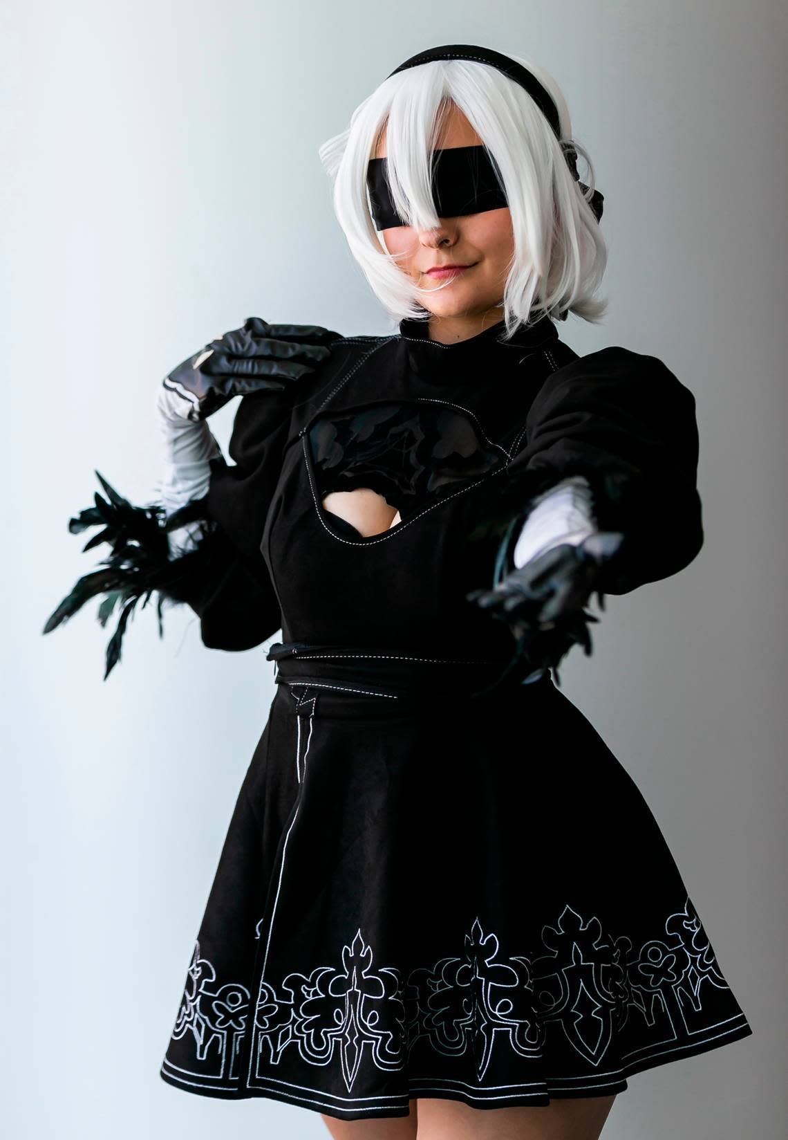 Angeles Parada cosplays as 2B from the video game “Nier: Automata” during Florida Supercon.