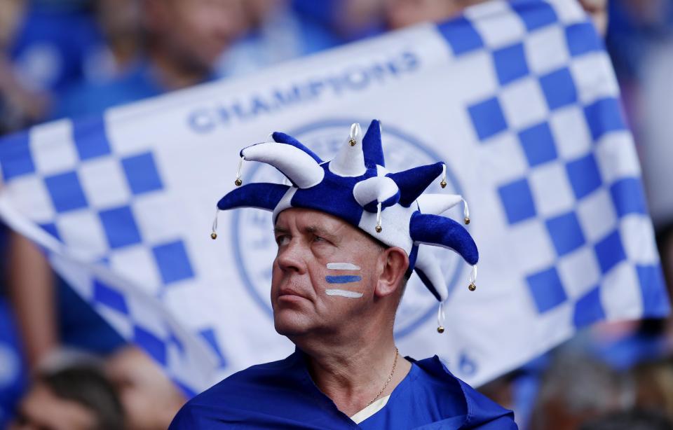 Football Soccer Britain - Leicester City v Manchester United - FA Community Shield - Wembley Stadium - 7/8/16 Leicester City fan before the game Action Images via Reuters / Andrew Couldridge Livepic EDITORIAL USE ONLY. No use with unauthorized audio, video, data, fixture lists, club/league logos or "live" services. Online in-match use limited to 45 images, no video emulation. No use in betting, games or single club/league/player publications. Please contact your account representative for further details.