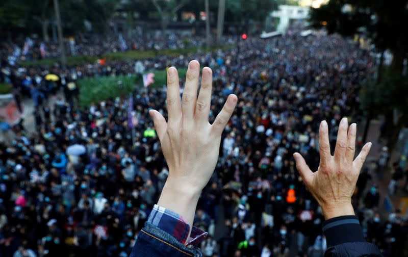 Protesters march for human rights in Hong Kong