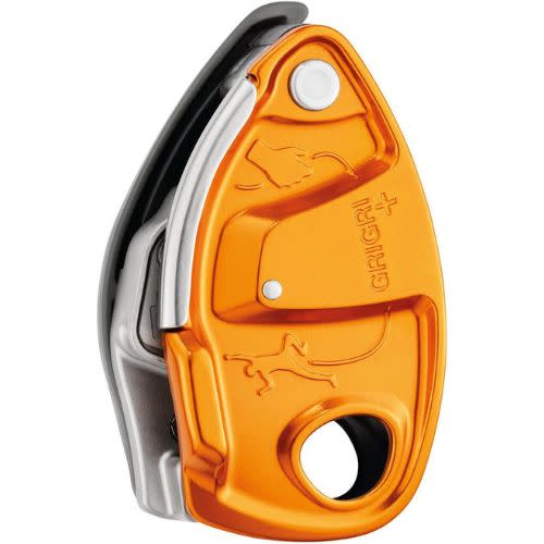 orange metal belay device