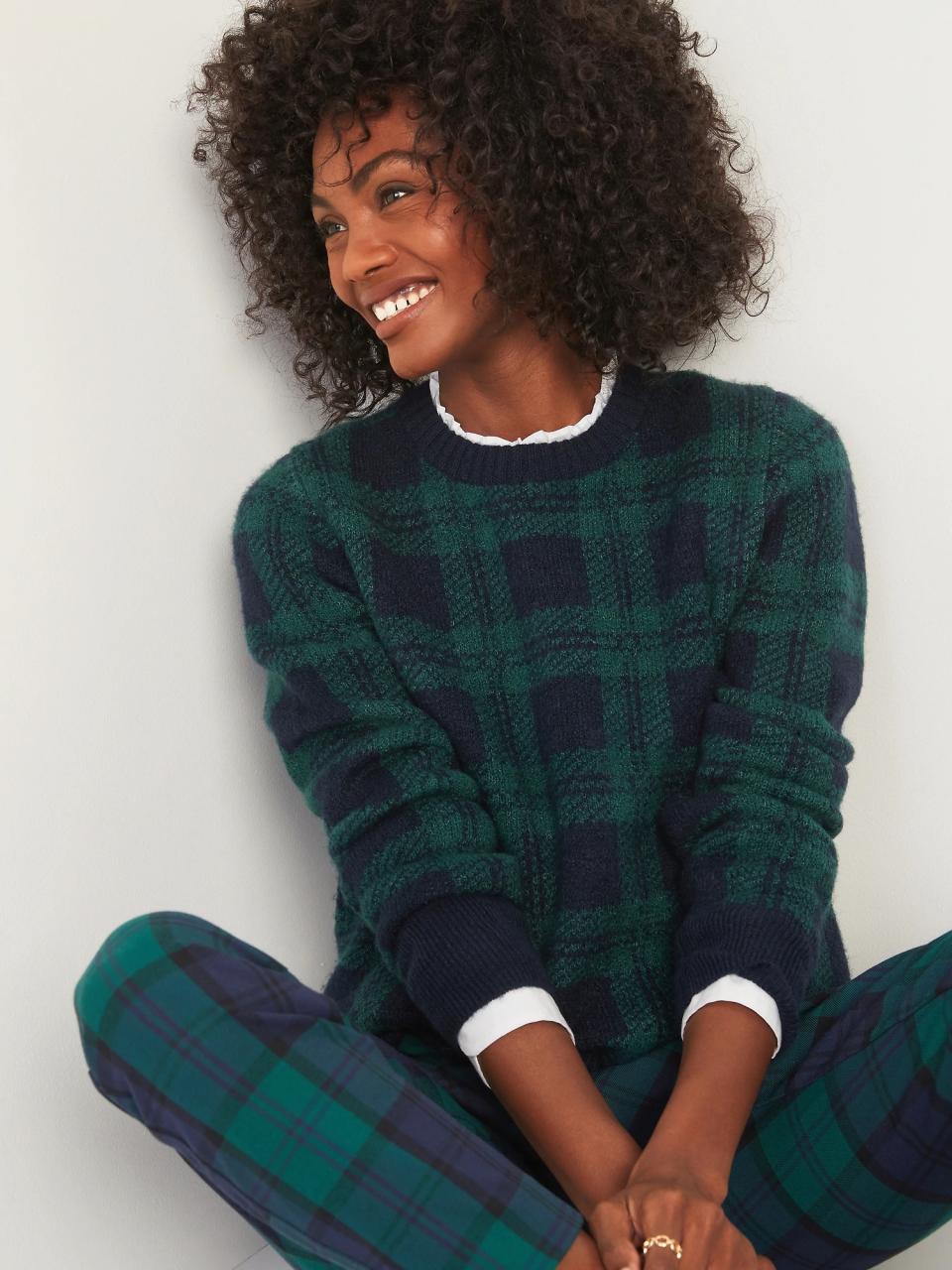 Old Navy Cozy Plaid Crew-Neck