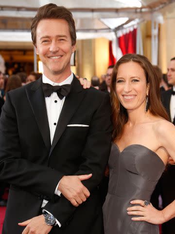 <p>Jeff Vespa/WireImage</p> Edward Norton and Shauna Robertson attend the 87th Annual Academy Awards on February 22, 2015 in Hollywood, California.