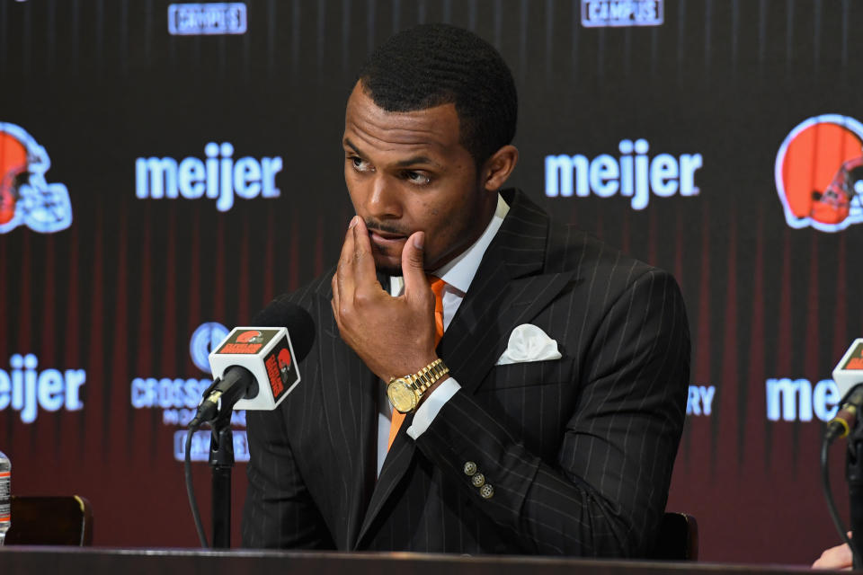 Anyone hoping for contrition or remorse or understanding from Deshaun Watson during his introductory news conference with the Browns on Friday didn't get it. (Photo by Nick Cammett/Getty Images)Anyone hoping for contrition or remorse or understanding from Deshaun Watson during his introductory news conference with the Browns on Friday didn't get it. (Photo by Nick Cammett/Getty Images)