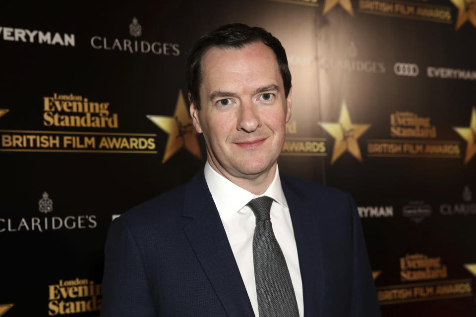 Newspaper Editor George Osborne poses for photographers on arrival at The Evening Standard Film Awards in central London on Thursday, Feb. 8, 2018. (Photo by Grant Pollard/Invision/AP)