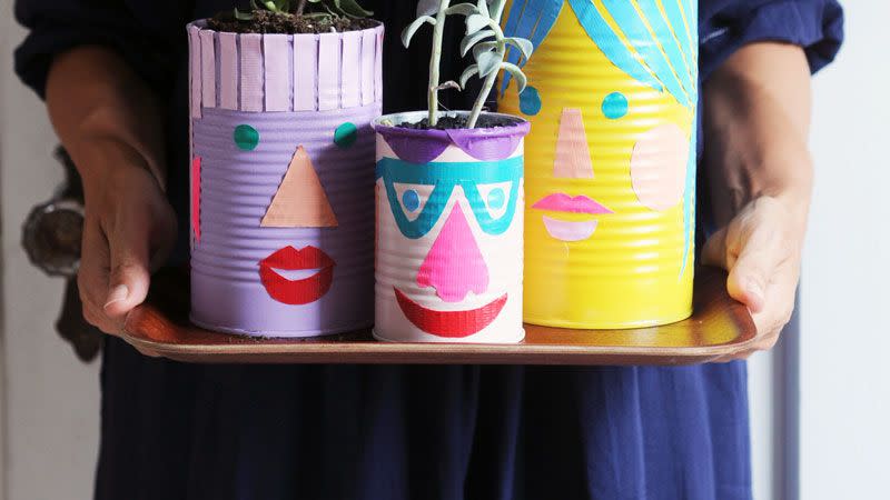 earth day crafts  funny face planters made from recycled cans