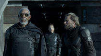 Morgan Freeman and Nikolaj Coster-Waldau in Universal Pictures' "Oblivion" - 2013