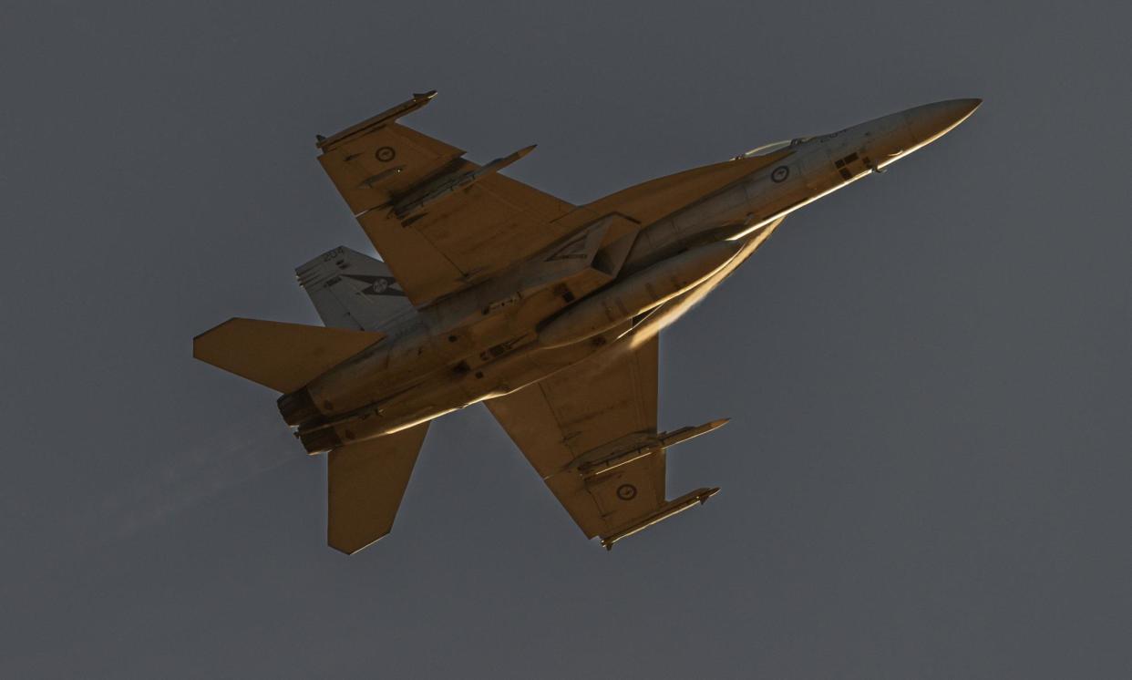 <span>An RAAF FA-18 Super Hornet. UK defence secretary Grant Shapps, who is in Australia for annual ministerial consultations, travelled in one of the fighter jets from Canberra to Adelaide.</span><span>Photograph: Asanka Ratnayake/Getty Images</span>