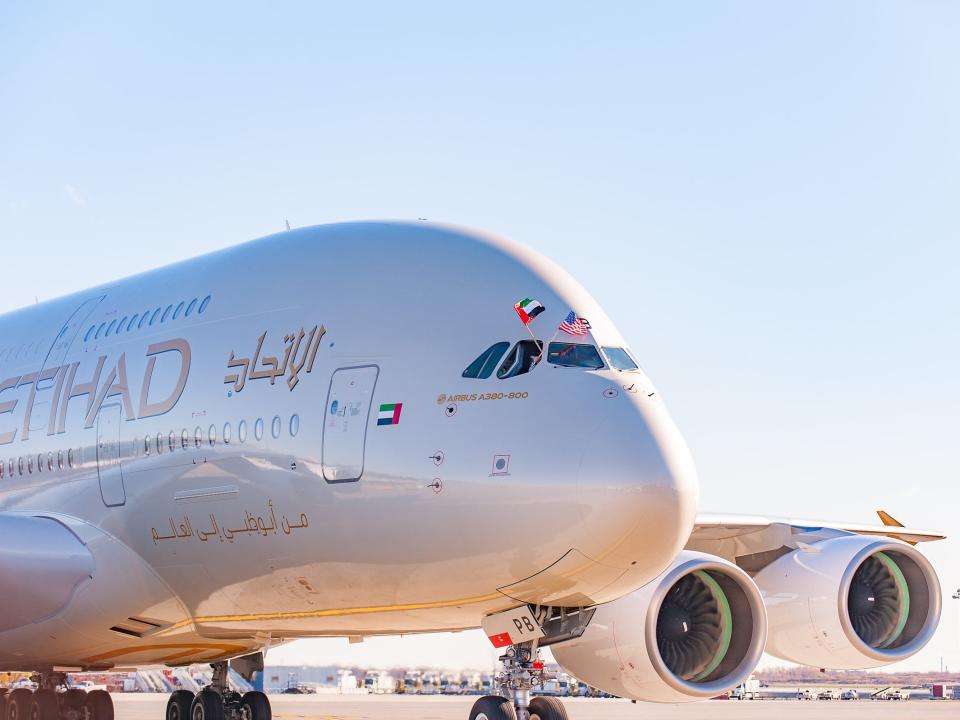 Etihad Airways A380 JFK Flags. (Bild: Etihad)