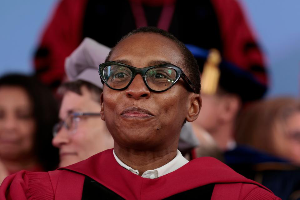 Harvard University President-elect Claudine Gay is seated during the 372nd Commencement at Harvard University in May 2023